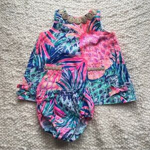 Lilly Pulitzer toddler tank top and bloomer set blue pink gold size 12-18 months